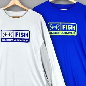 Lot of Two Under Armour Fishing Sun Shirts Mens Large Long Sleeve Stretch Tee